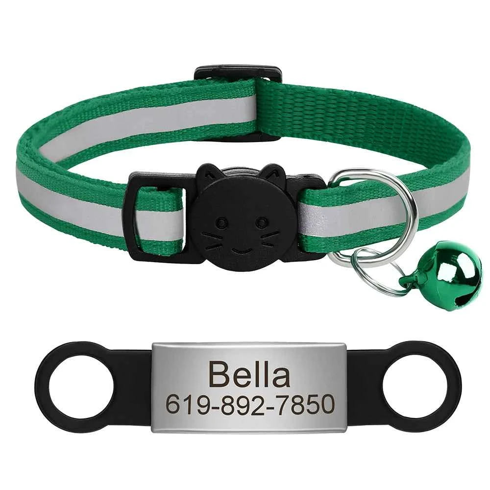 Customized Cat Collar Reflective Cat Collar Free Engraved Puppy Kitten Pet ID Nameplate Necklace With Bell Anti-lost For Cats