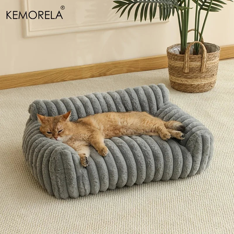 KEMORELA 1PC Striped Cat Sofa Bed Soft Polyester Pet Bed Breathable for All Seasons Suitable for Small to Medium Catsor Sleeping - Play Paws Toys