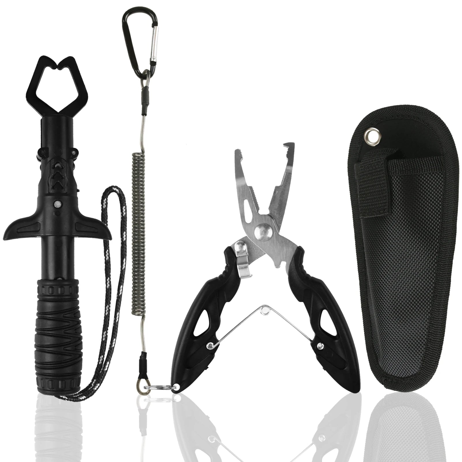 Folding Fishing Net with Aluminum Alloy Landing Net Non-Slip Gloves Storage Bag Fish Pliers Lip Gripper for Easy Catch & Release