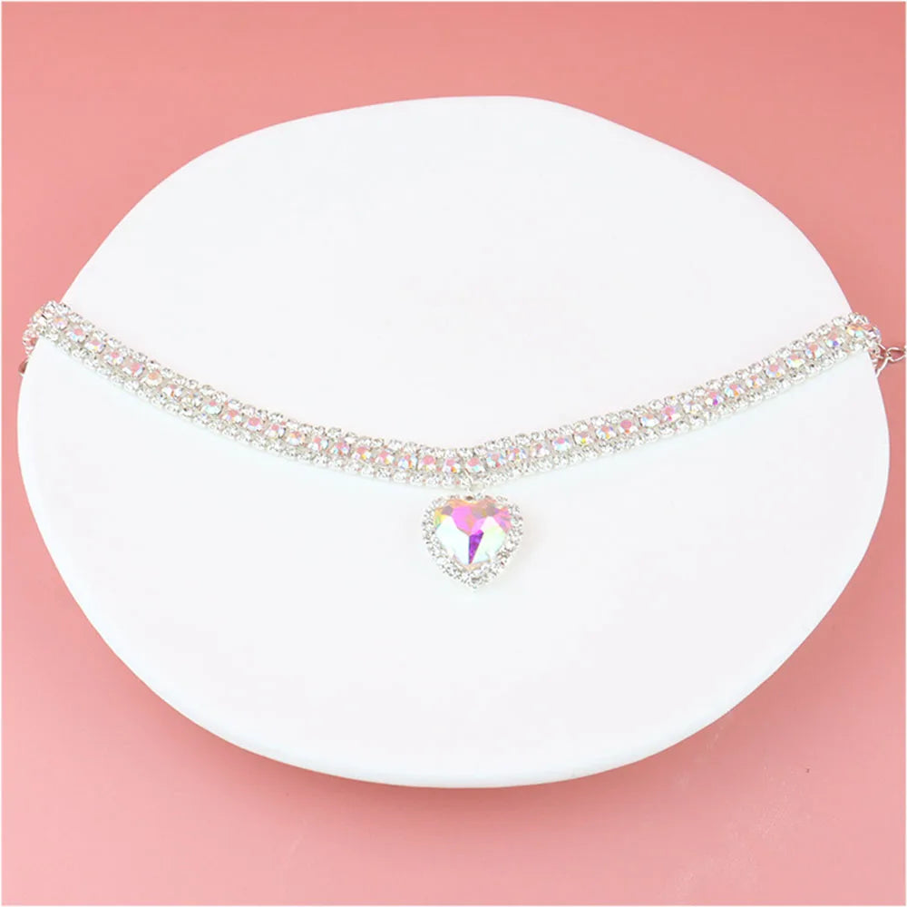 Cat Rhinestone Diamante Collar Necklace for Kitten Cute Bling Pet Accessories for Cat Puppy Doggy Crystal Pendant Diamond Collar