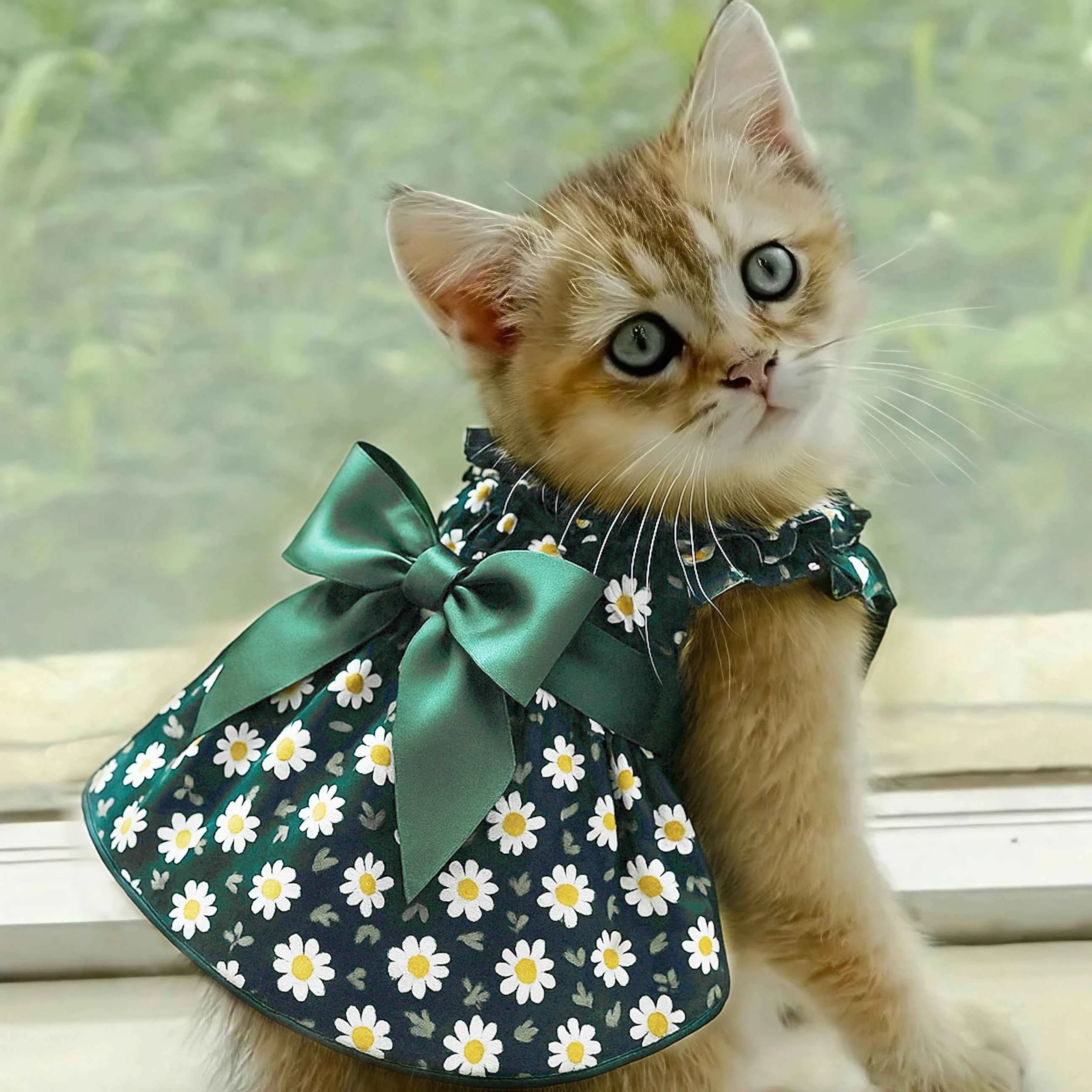 Fashion Cat Pet Dog Dress Sleeveless Cyan Flower Slim Style Cat Princess Dog Dresses Summer Clothes Puppy Skirt Chihuahua Bichon