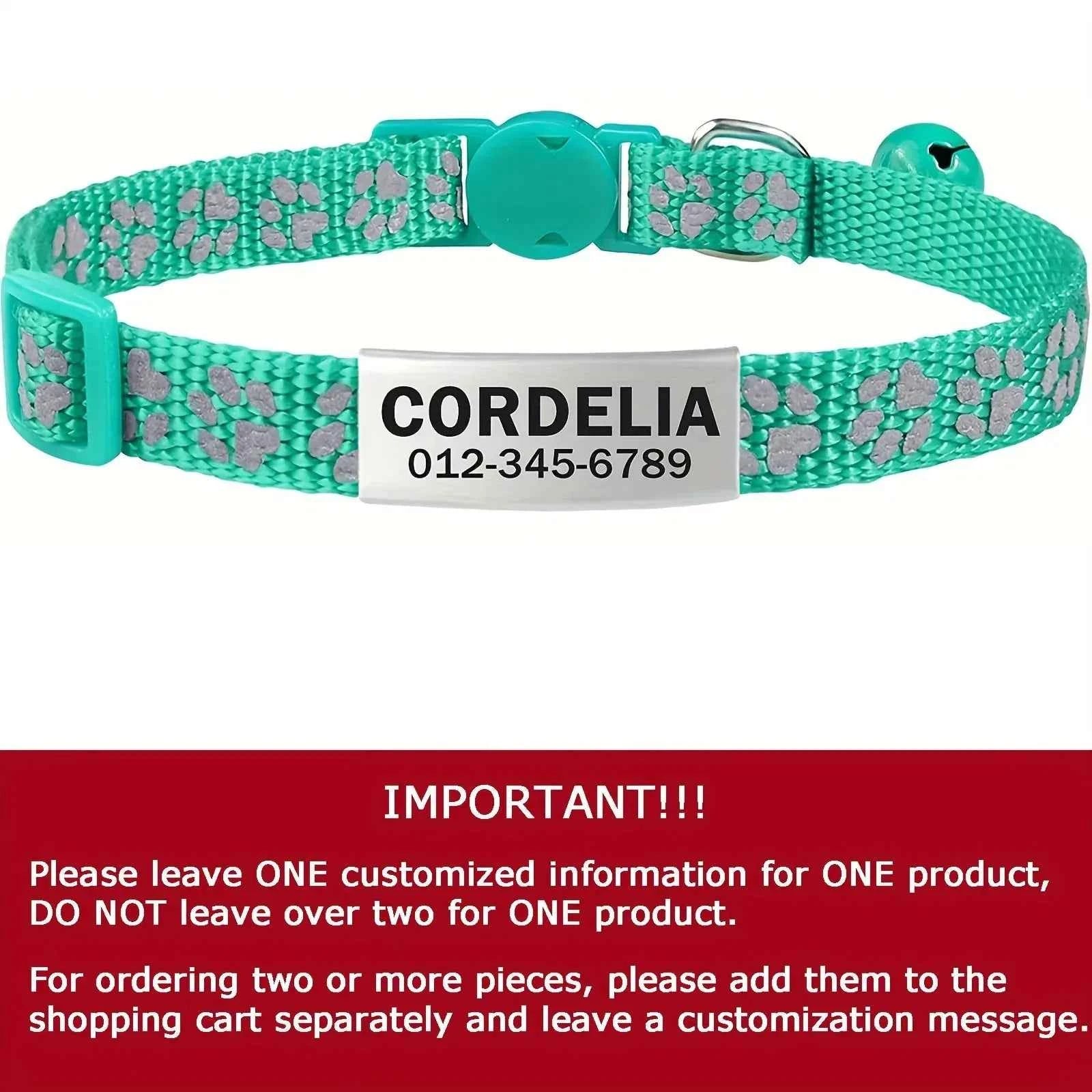 Custom Reflective Cat Collar - Personalized Name Tag & Bell Breakaway Adjustable Anti-Lost Design with Paw Print Collar for Cats