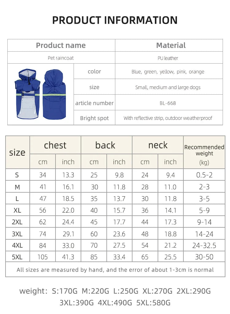 Waterproof Large Dog Raincoat Corgi Cloak Style Puppy Dog Clothes Reflective Pet Windproof Rainproof Hooded Raincoat for Dog