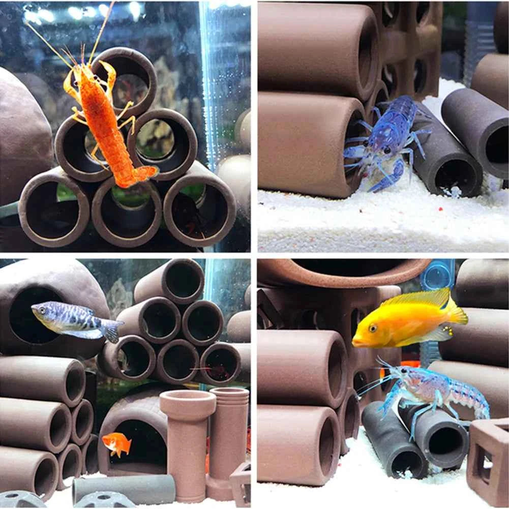 Fish Tank Crystal Shrimp House Special Shaped Clay Pot Shelter Earth Tube Cave Aquarium Shrimp Breeding Ceramic Nest Decoration