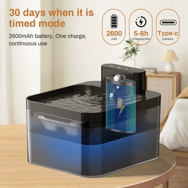 2.2L Wireless Automatic Cat Water Fountain Infrared Sensor Smart Pet Drinkier Fountain 2600mAh Pet Water Dispenser For Dog Cat