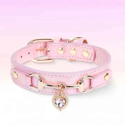 DC003 1Pc PU Leather Delicate Pet Dog Collar, High-Quality Leather Fabric And Alloy Fittings. Beautiful Gemstone Decoration. Sui