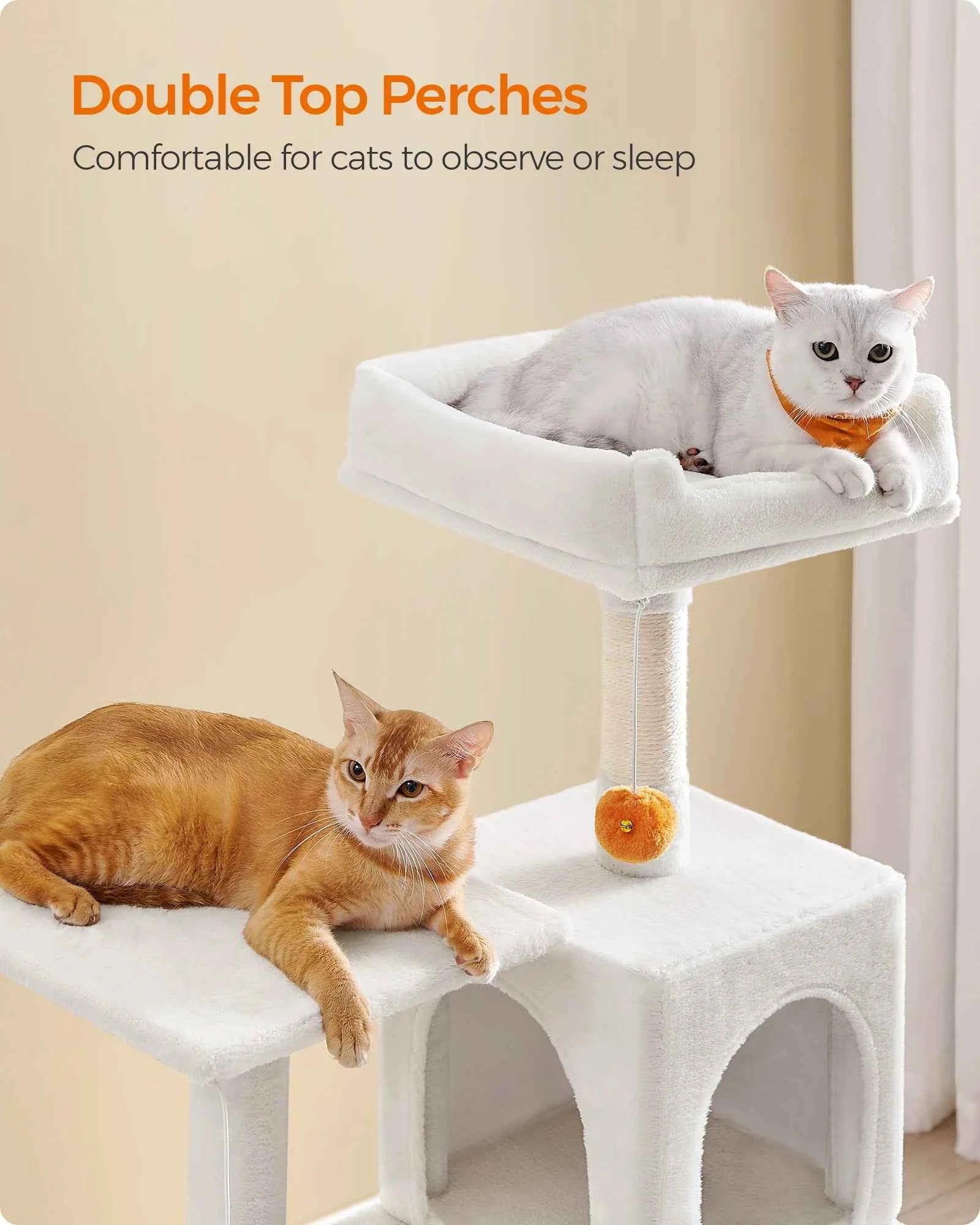Feandrea Cat Tree, 55.1-Inch Cat Tower, Plush Multi-Level Condo with 4 Scratching Posts, 2 Perches, Hammock, Cave
