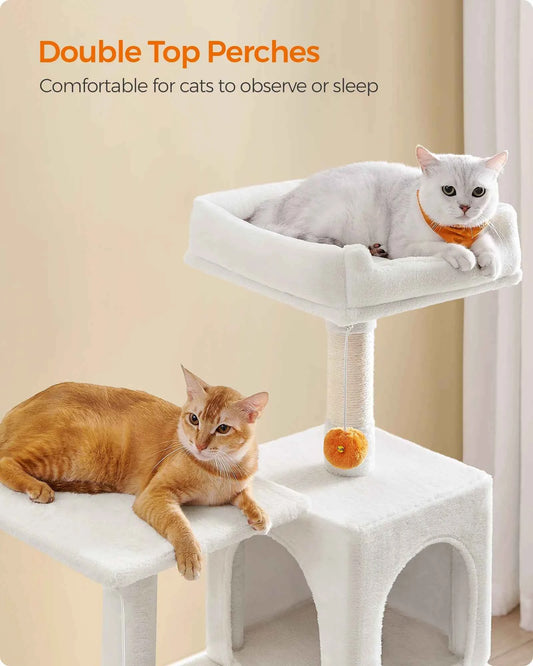 Feandrea Cat Tree, 55.1-Inch Cat Tower, Plush Multi-Level Condo with 4 Scratching Posts, 2 Perches, Hammock, Cave
