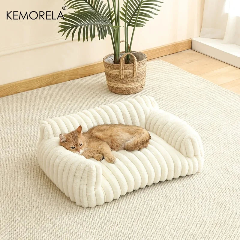 KEMORELA 1PC Striped Cat Sofa Bed Soft Polyester Pet Bed Breathable for All Seasons Suitable for Small to Medium Catsor Sleeping - Play Paws Toys