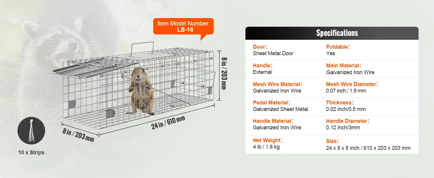 SucceBuy Live Animal Cage Trap Humane Cat Rodent Control Folding with Handle for Stray Cat Rabbits Squirrels Raccoons Groundhogs - Play Paws Toys