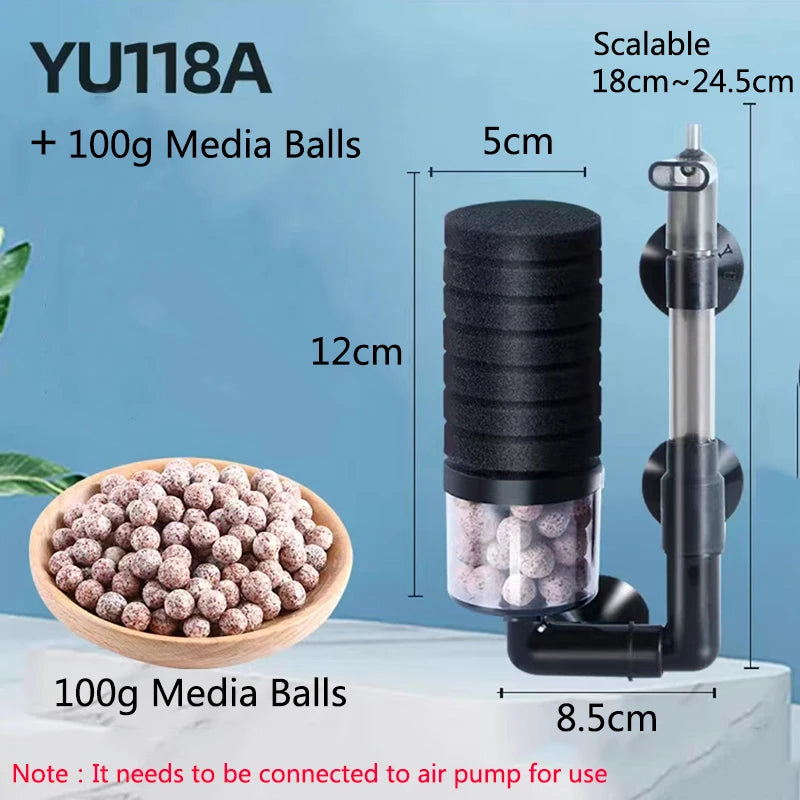 Black Aquarium Filter With Pump For Fish Tank Air Pump Skimmer Biochemical Sponge Filter Aquarium Bio Filters Filtro Aquario