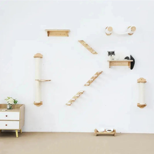 Wall-mounted Cat Climbing Frame 50cm Cat Climbing Ladder  Hammock  Activity Sisal Cat Grab Post Cat Pedal Indoor Cat House - Play Paws Toys