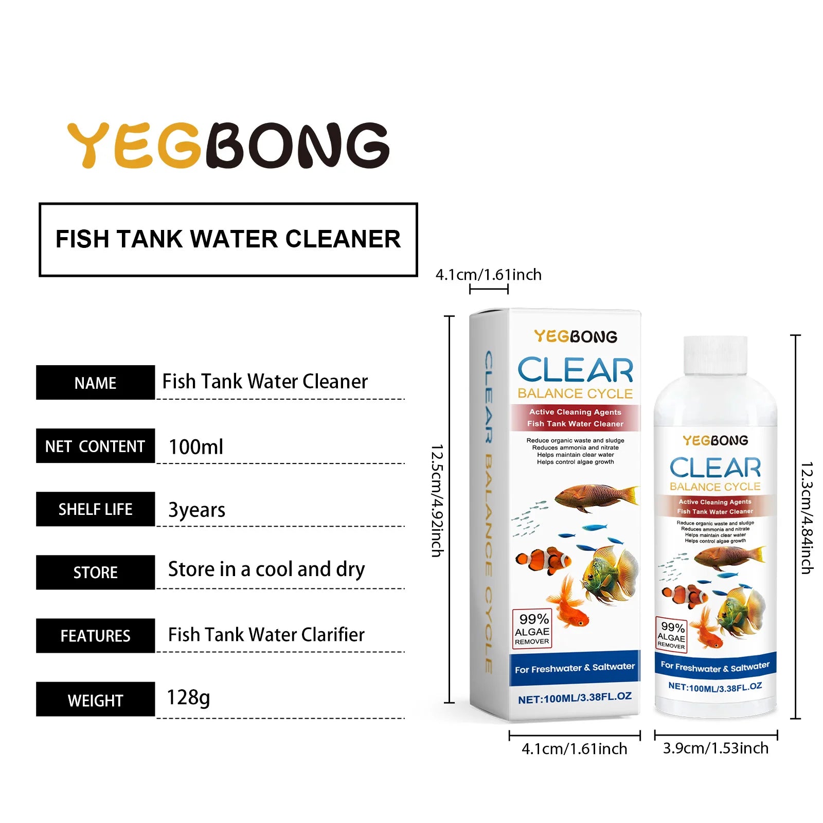 Fish Tank Water Clarifying Agent Quick Clean Stains and Sludge Control Algae Growth Water Purification Fish Tank Water Cleaner