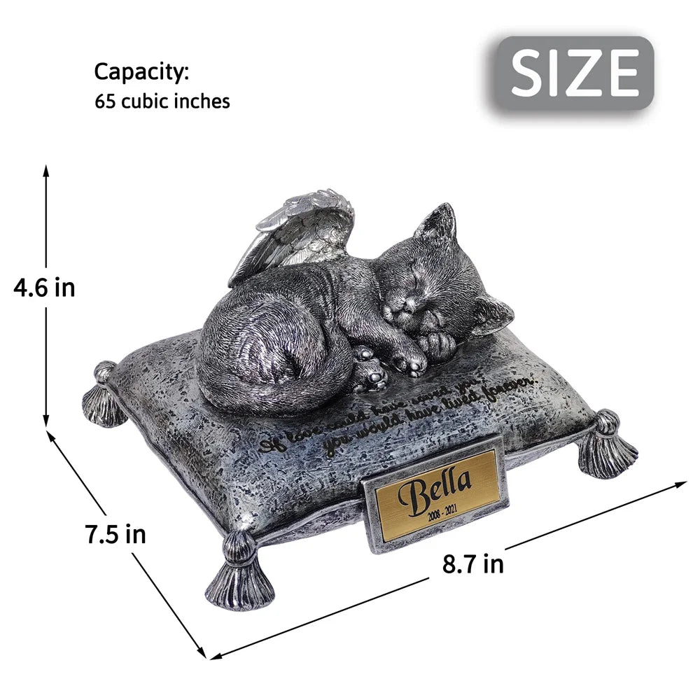 Personalized Pet Urns for Cat Ashes, Resin Pet Cat Memorial Cremation Urns, Angel Cat Memorial Statue Gift