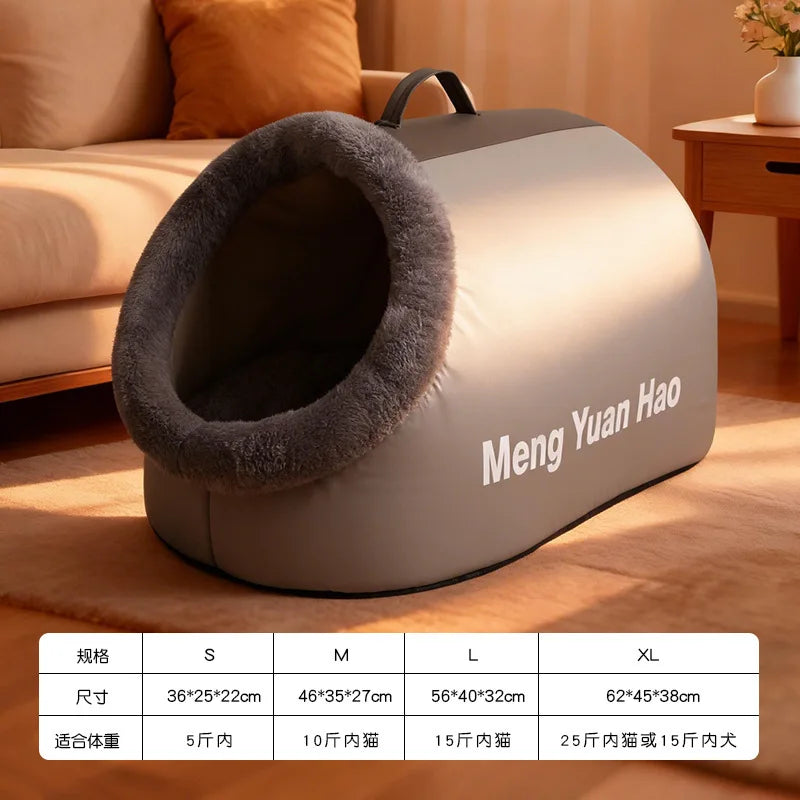 Winter Closed Cat Bed Leather Handheld Pet Bed Small Dog Bed Thickened and Fleece-Lined Warm Cat Sleeping Mat - Play Paws Toys