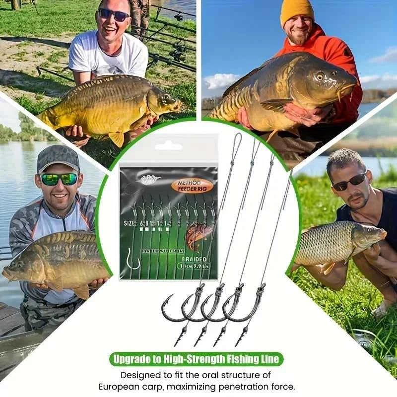 10/20pcs Method Feeder Rigs with Barbed Spike and 8 Braided Line,High-strength Barbed Fish Hook Size6 8 10 12 14,Feeder Fishing
