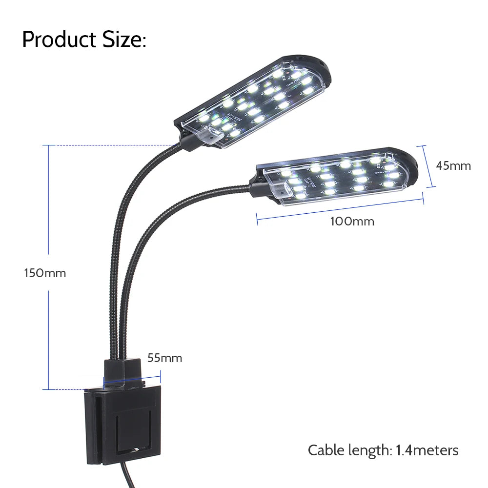 AC220V 10W 32 LED Dual-end Aquarium Light Fish Jar Lamp Flexible Bendable Illumination Angle White Portable