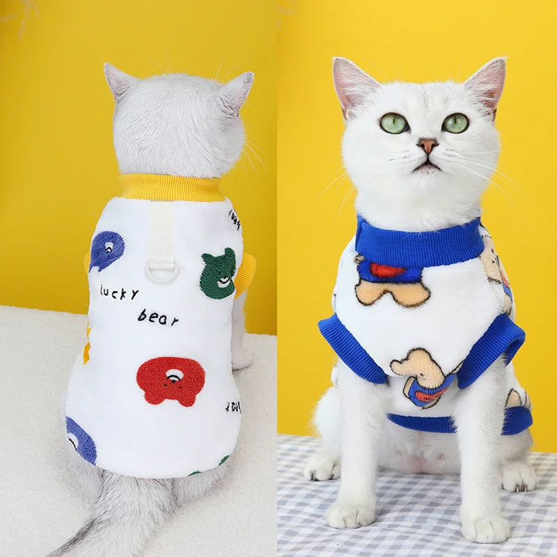 Korean Style Sphynx Cat Sweater with Buckle Winter Warm Pet Clothes for Cats Gotas Garfield Persian Pullovers mascotas Clothing - Play Paws Toys