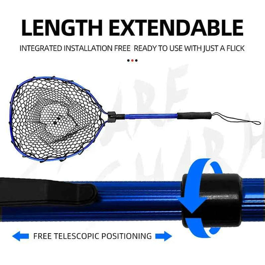 ShareShark Ultra-light portable soft rubber net with aluminum alloy handle, foldable fly fishing landing net fishing tool access