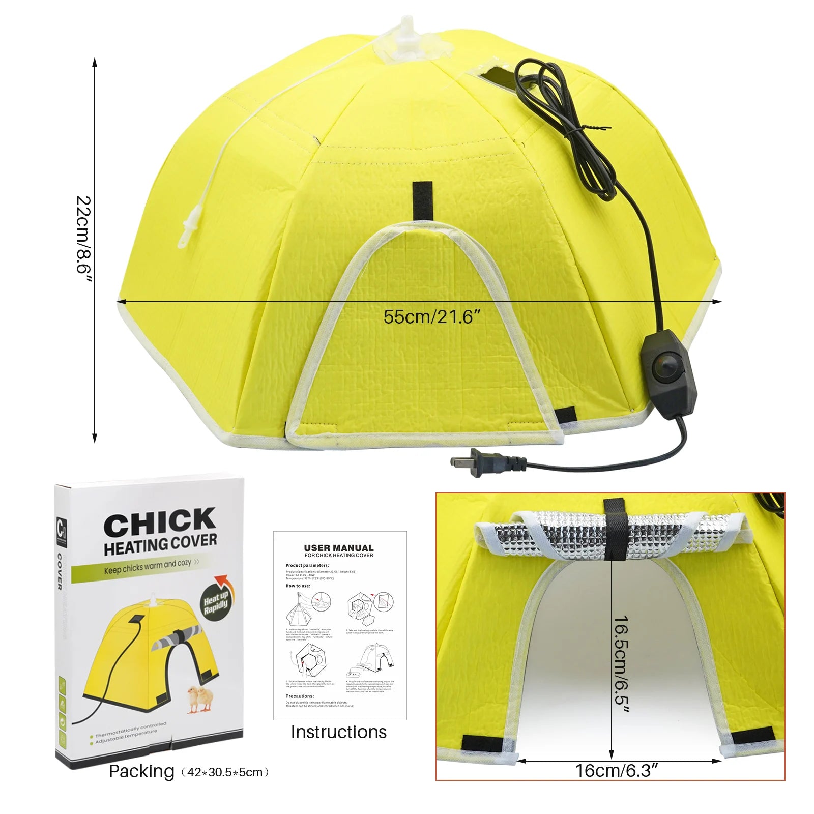 Electric Chick Brooder Heating Cover Chick Cage Heater Chicken Warmer Easy To Install Convenient Time-saving 110V/220V Pet Tools