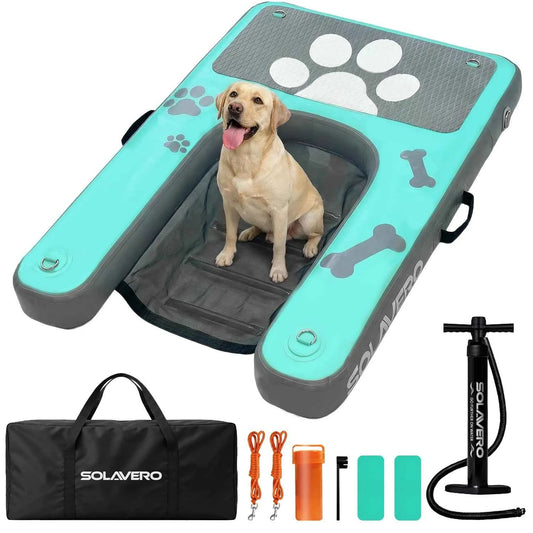 Inflatable Dog Water Ramp, Non-Slip Pet Pool Ladder with EVA Deck, Floating Dog Stairs with Pump, Repair Kit & Carry Bag, for Pool, Lake, Boat & Dock, 3 Colors Available