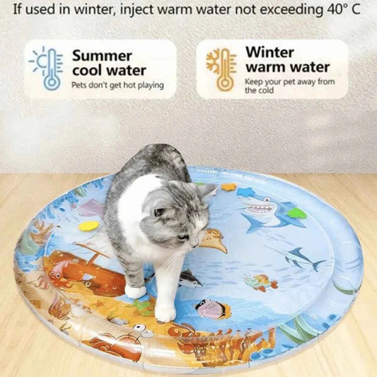 Summer pet cooling mat，Thickened Inflatable Water Mat For Cat And Dog Pet Playmat With Fish Sea Ocean Theme Sensory Toy Water