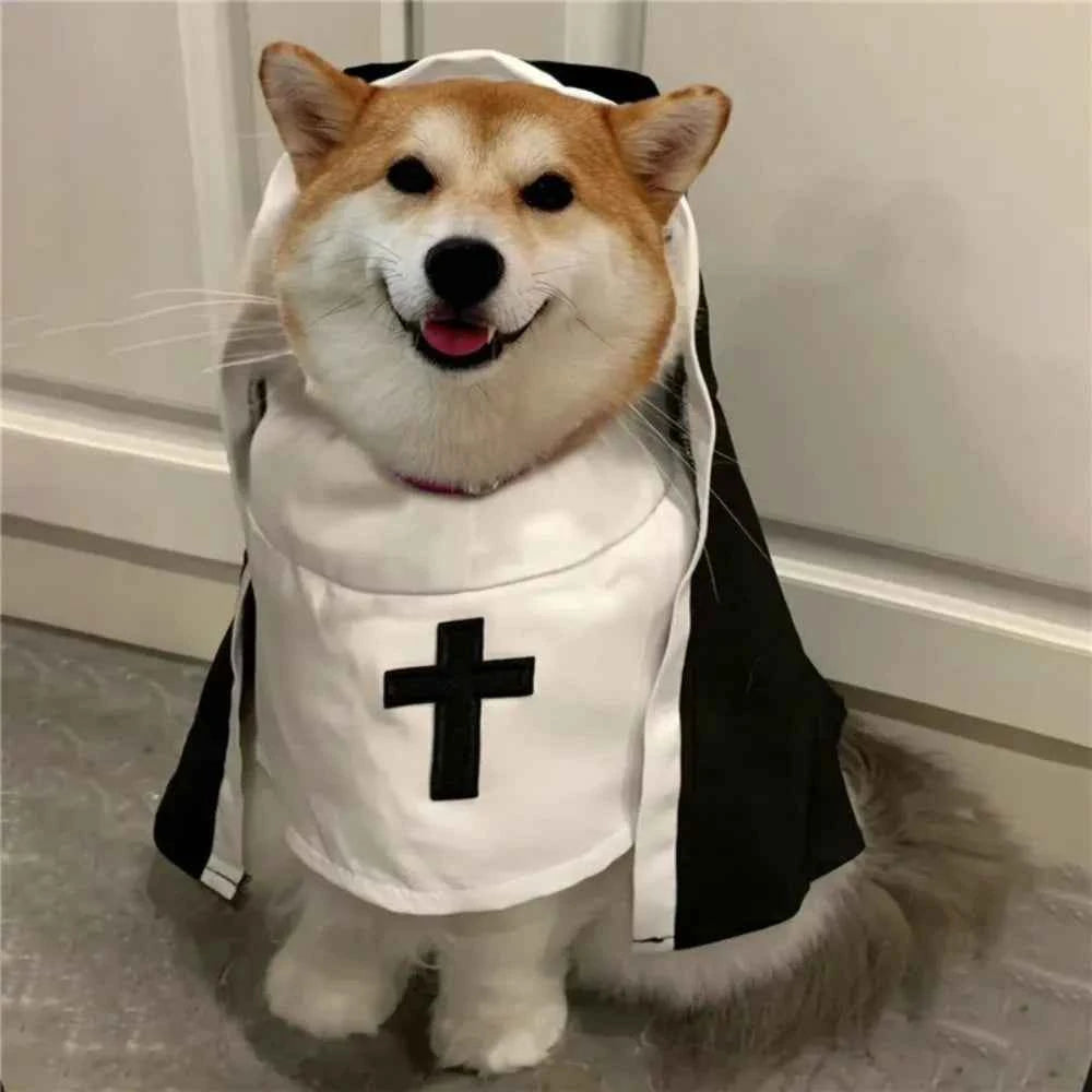 Christmas Pet Dog Cat Cosplay Costume Breathable Pet Accessories Puppy Kitten Nun Clothes Dress Up Halloween Jumpsuit Coat