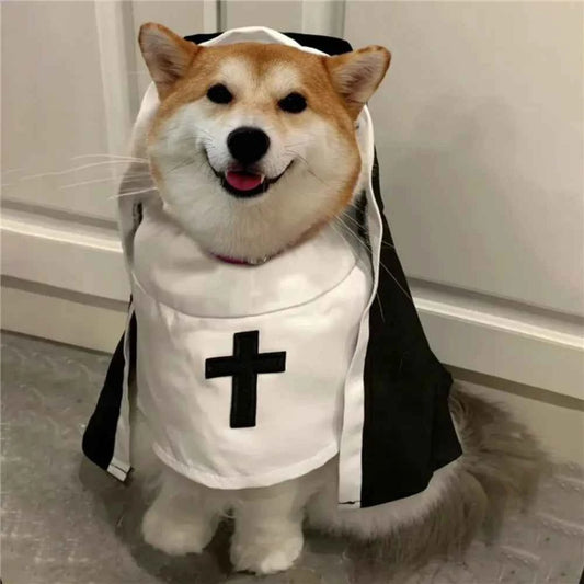 Christmas Pet Dog Cat Cosplay Costume Breathable Pet Accessories Puppy Kitten Nun Clothes Dress Up Halloween Jumpsuit Coat