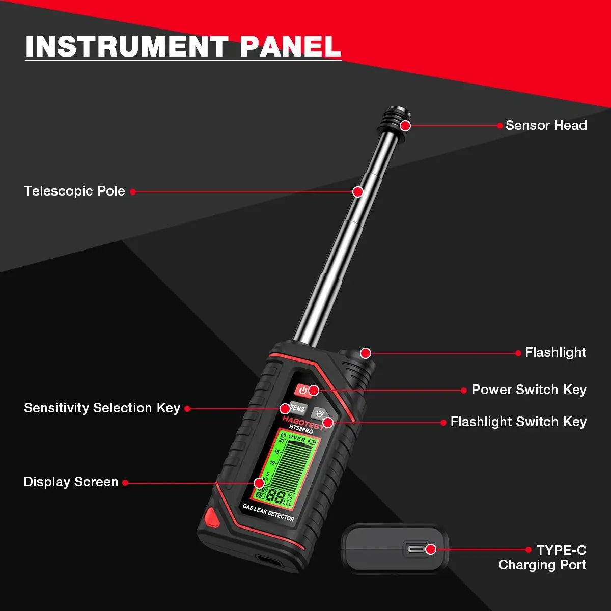 HABOTEST HT58PRO Gas Leak Detector Gas High precision gas sensor sensitive sensor portable combustible Gas Detector