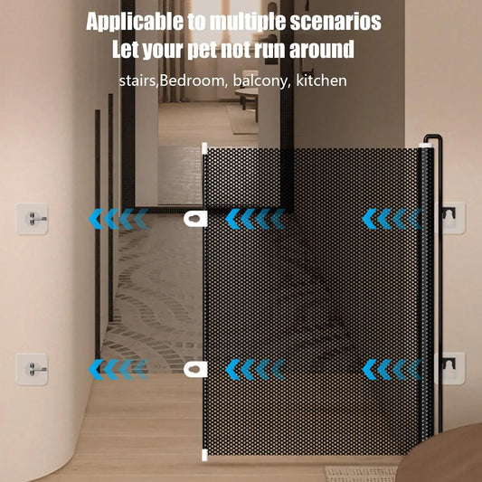 Retractable Gate Indoor Retractable Safety Gate Stair Door Partition Childproof Net Cat Baffle No-Drill for Deck Kitchen Porch - Play Paws Toys