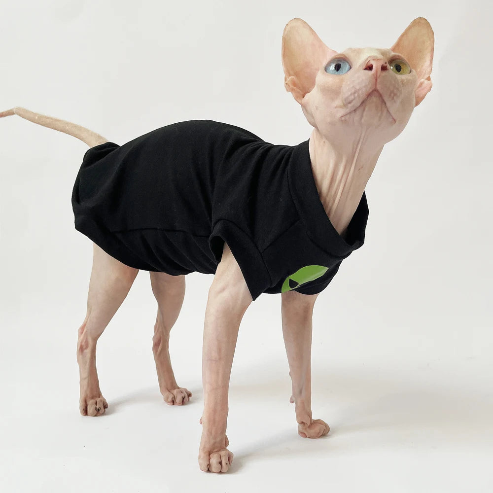 Cat Clothes for Sphynx Fashion Black Cotton Coat for Cat Striped Winter T-shirt For Devon Rex Soft cotton T-shirt Cat costume - Play Paws Toys