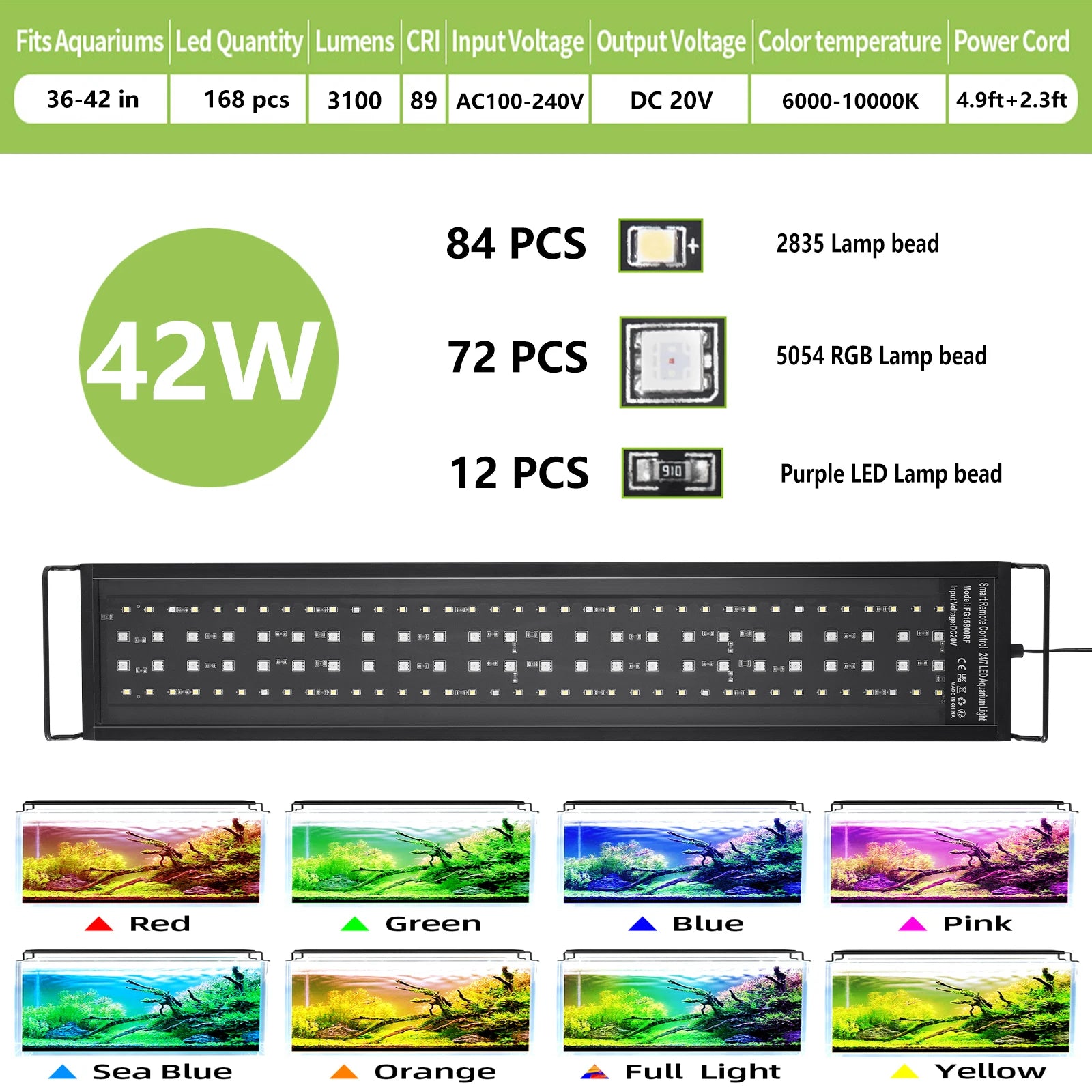 75-90CM Fish Tank Full Spectrum With Remote Control LED Light Aquarium DIY Weather Mode Plant Grow Light IP68 110V-240V