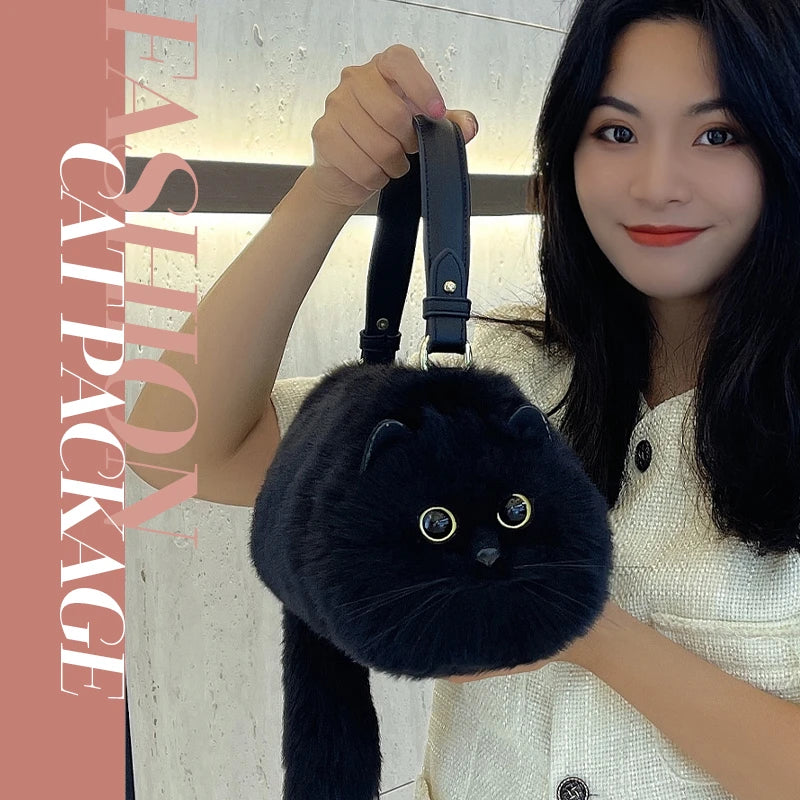 One Shoulder Bag Female Design Small Man Messenger Bag Versatile Hand Made Autumn and Winter Plush Cute Cat Bag - Play Paws Toys