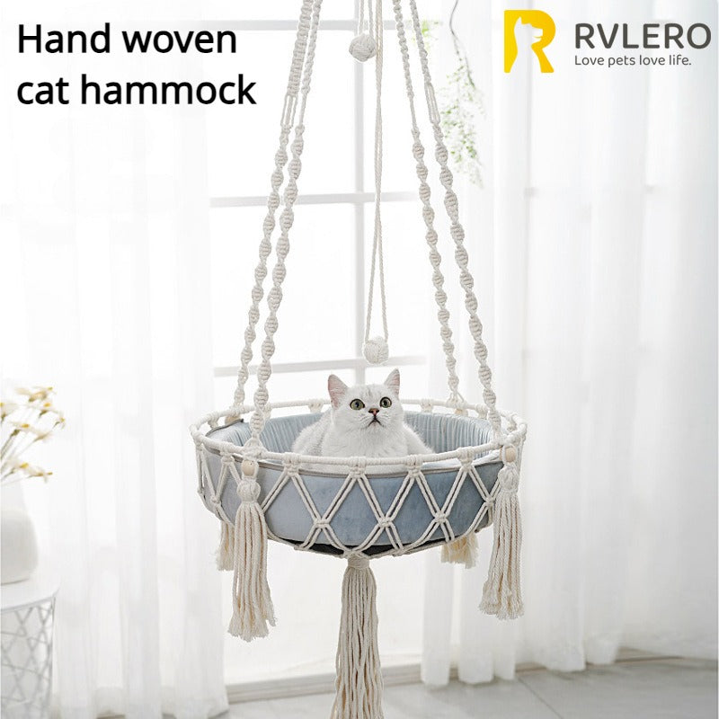 Winter Pet Hammock Cat Swing Hand Woven Cotton Rope Cats Hanging Basket  Kitten Hanging String Den Indoor Pend Nest Pet Supplies - Play Paws Toys