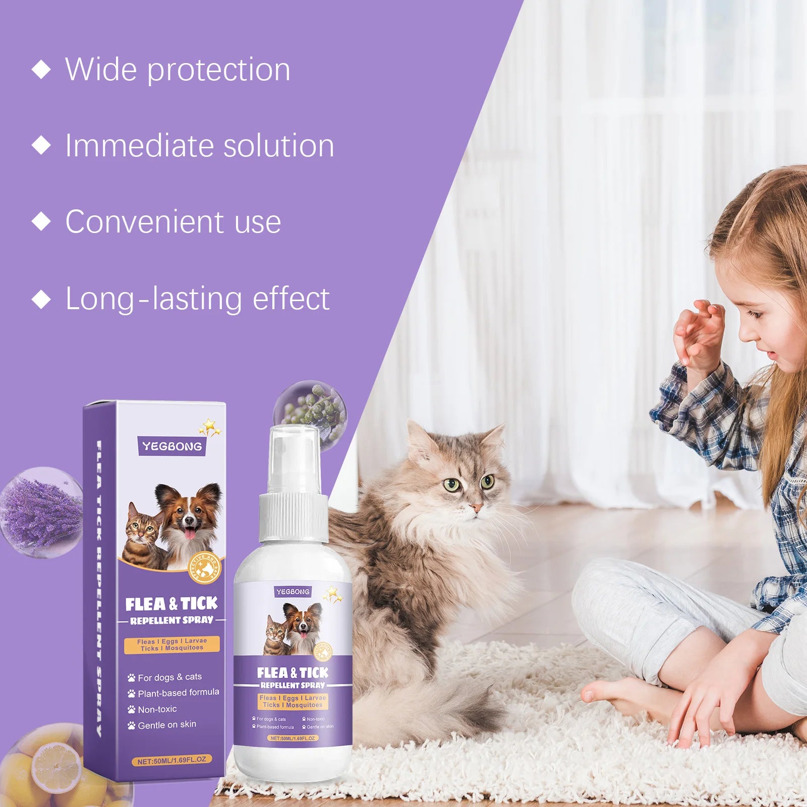 Pet Flea Repellent Spray Effectively Removing Fleas Ticks Relieve Skin Itching Natural Ingredients Non Irritating Pet Pest Spray