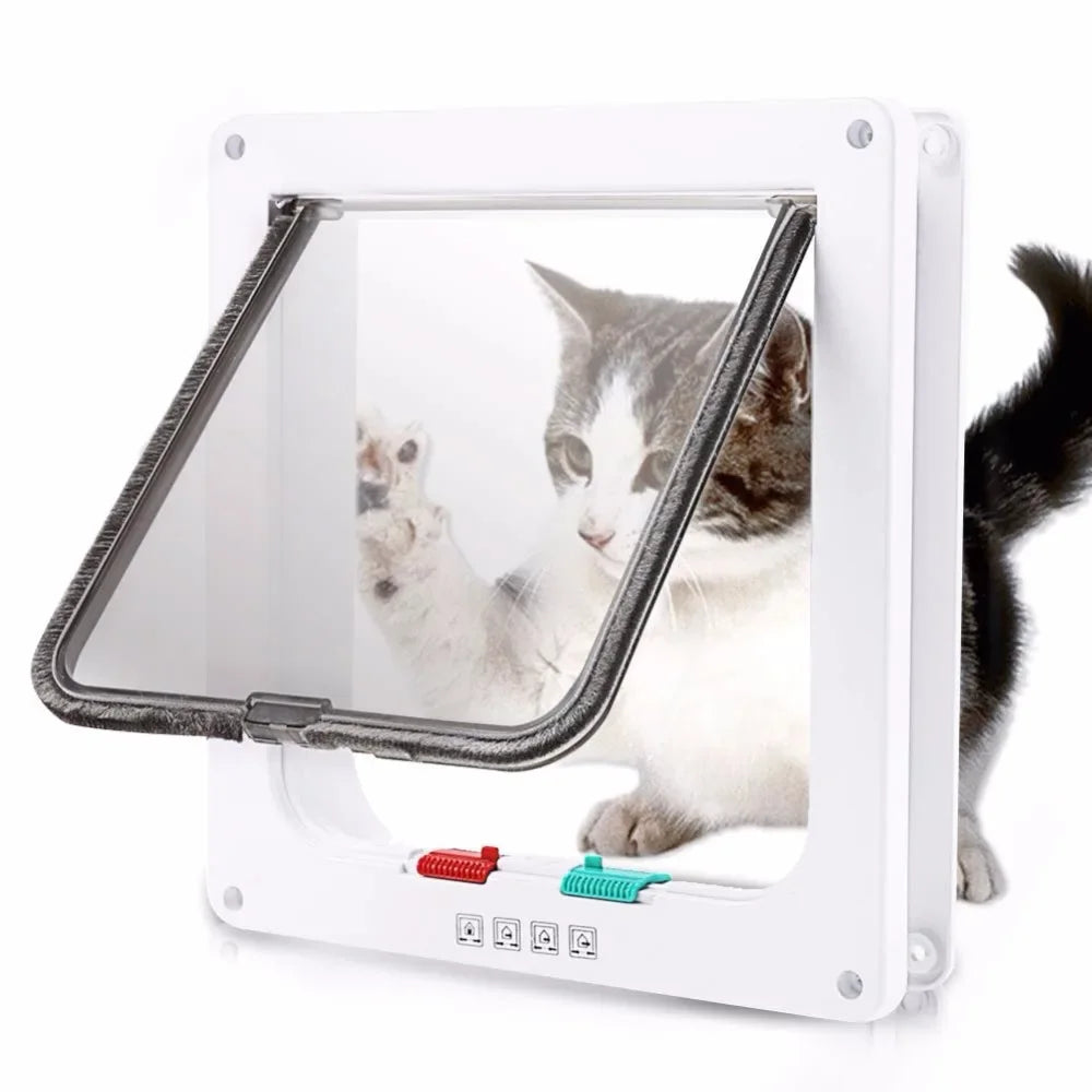 4 Way Lockable Dog & Cat Door,Pet Gate Allows Free Access in Both Directions,Flap Pet Gate Door,Cat door, Pet Safety Supplies - Play Paws Toys