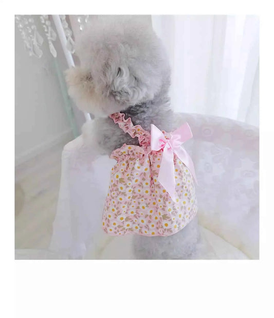 Spring Summer Pet Dog Dress, Cute Floral Suspender Skirt for Small Dogs, Princess Style Dog Clothes for Chihuahua Teddy Bichon