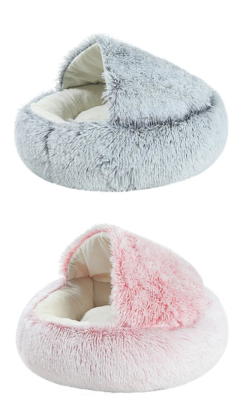 Autumn and Winter soft plush pet bed and pet bed Winter warm and cold plush comforter nest Shell cat nest semi-enclosed cat nest - Play Paws Toys