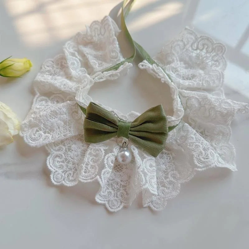 Cute Lace Bow Pet Collar Cat Dog Drool Towel Summer Thin Pet Pendant Necklace with Cat Strap Accessories