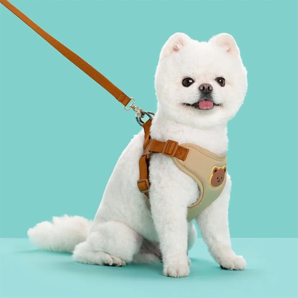 Cartoon Cute Pet Harness Leash Adjustable No Pull Dog Collar Harness Anti-Escape Dog Harness Outdoor Walking Travel