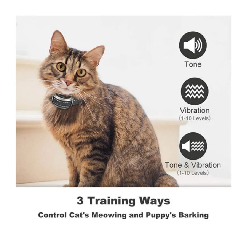 Cat Training Collar,Cat Anti Meow Collar,No Shock Bark Collar,Vibration Collar for Deaf Dogs,Beep Vibration Mode IPX7 Waterproof