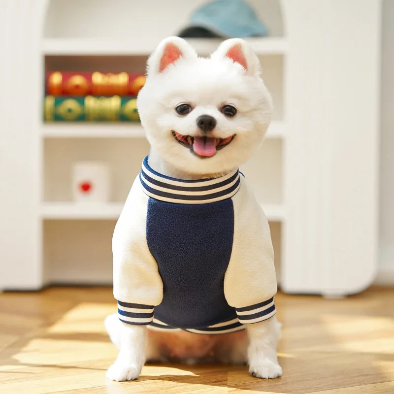 Cozy Fleece Dog Jacket, Sporty Baseball Style Dog Clothes  for Everyday Comfort, Warm Puppy Clothes for Small Medium Breeds