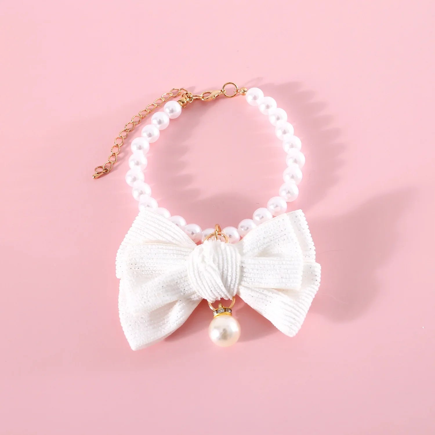 Pet Pearl Diamond Bow Necklace Princess Style Bow Tie Pendant Birthday Cat Puppy Collar