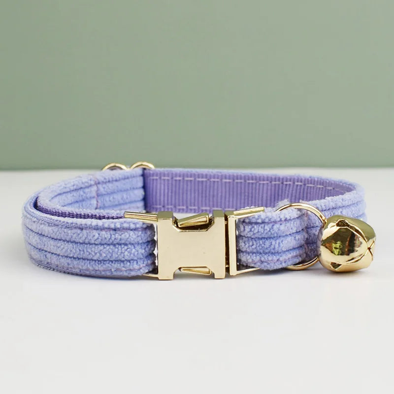 Corduroy Cat Collar with Name Plate Bell Bow Tie Personalized Custom Engraved Cat Collars for Cats