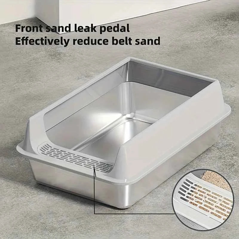 Stainless Steel Litter Box, Semi-enclosed Splash-proof And Leak-proof Design, Removable Lid, Suitable For Big Cats, And More