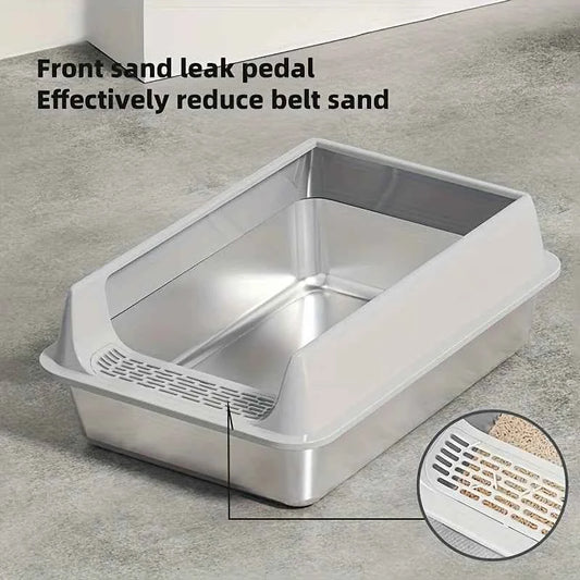 Stainless Steel Litter Box, Semi-enclosed Splash-proof And Leak-proof Design, Removable Lid, Suitable For Big Cats, And More
