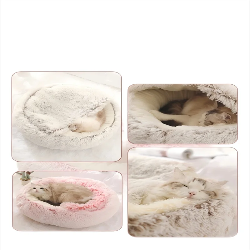 Autumn and Winter soft plush pet bed and pet bed Winter warm and cold plush comforter nest Shell cat nest semi-enclosed cat nest - Play Paws Toys
