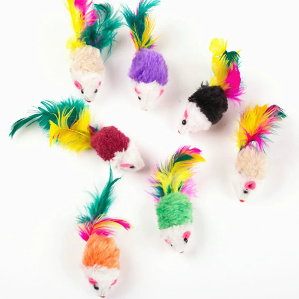 1PC Cat Interactive Cute Soft Wool Fake Mouse Colorful Feathers Fun Play Training Cat Kitten Pet Supplies