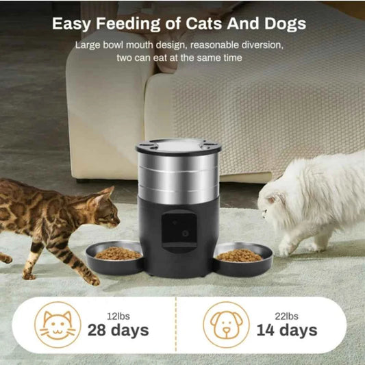 4.5L wifi/button version pet feeder intelligent food dispenser with dual bowls, used for cat and dog dry goods accessories