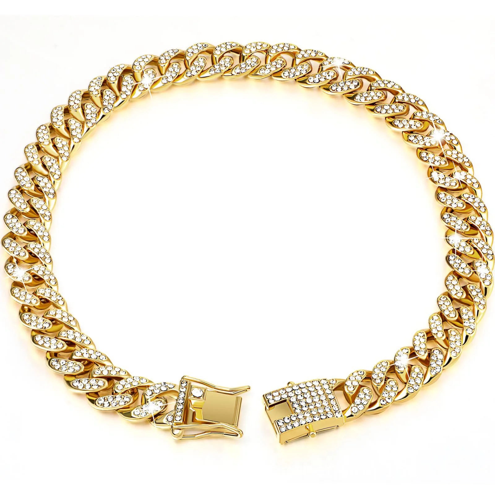 Shiny Rhinestone Cuban Chain Dog Pet Necklace Fashionable and Durable